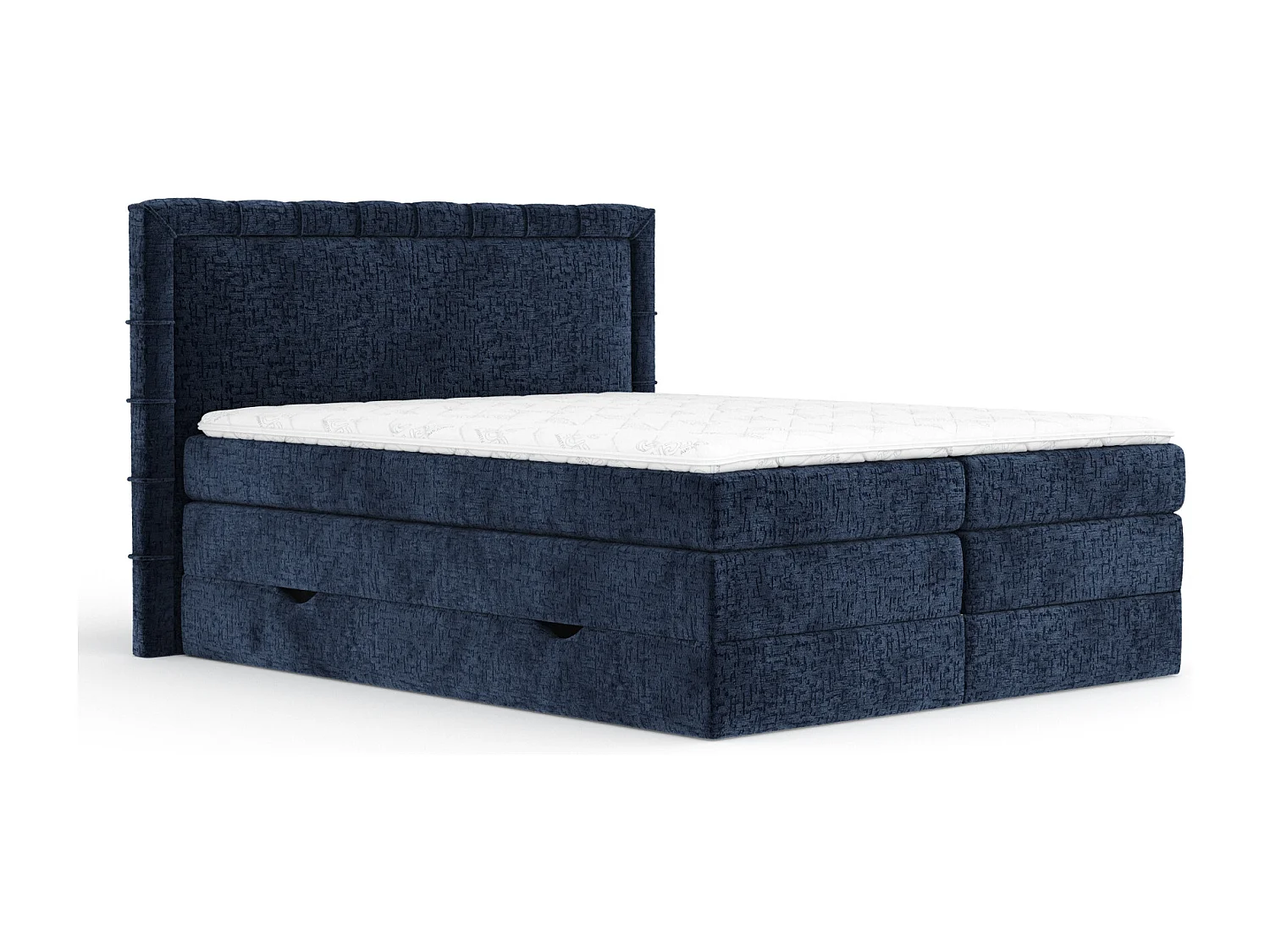 Boxspringbett aus Chenille-Stoff Rosabel - Matratze - Toppermatratze - 180x200 cm - marineblau