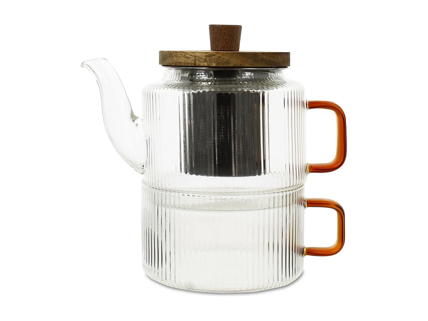 Ogo Living - Theiere Karl 400ml Avec Tasse 25cl En Verre Borosilicate Anse Ambre