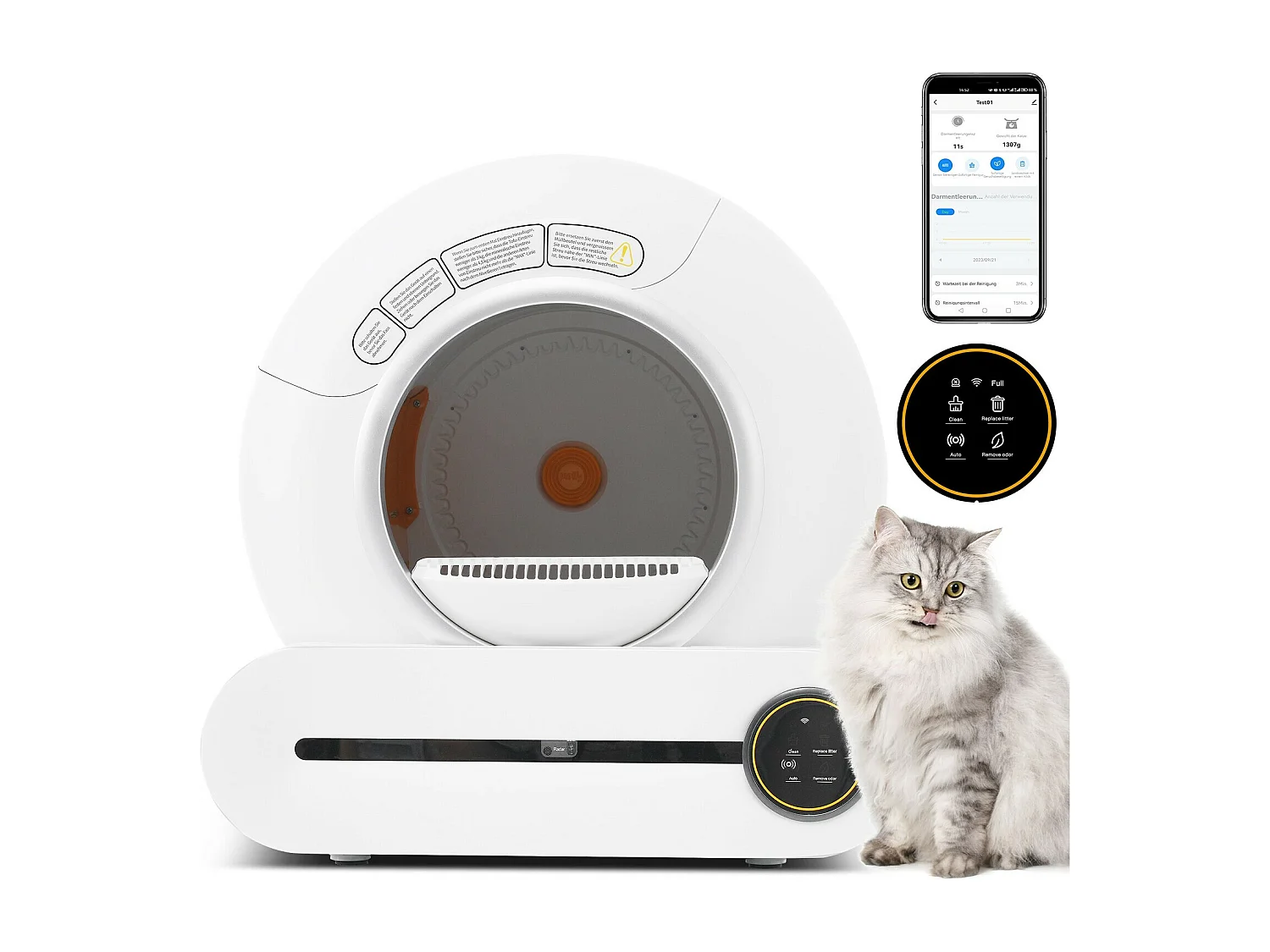 Maison de toilette pour chat, bac à litière, nettoient automatiquement, odeur éliminée, avec capteur infrarouge et APP, 48x52x50.5cm