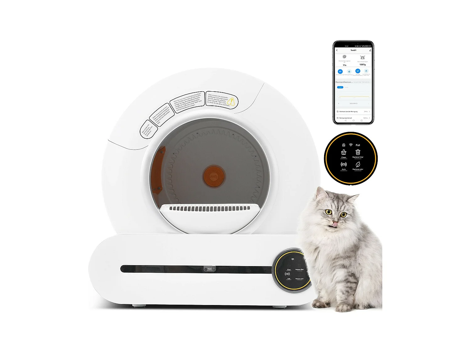 Maison de toilette pour chat, bac à litière, nettoient automatiquement, odeur éliminée, avec capteur infrarouge et APP, 48x52x50.5cm