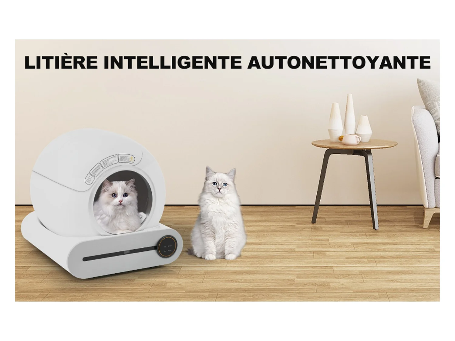 Maison de toilette pour chat, bac à litière, nettoient automatiquement, odeur éliminée, avec capteur infrarouge et APP, 48x52x50.5cm