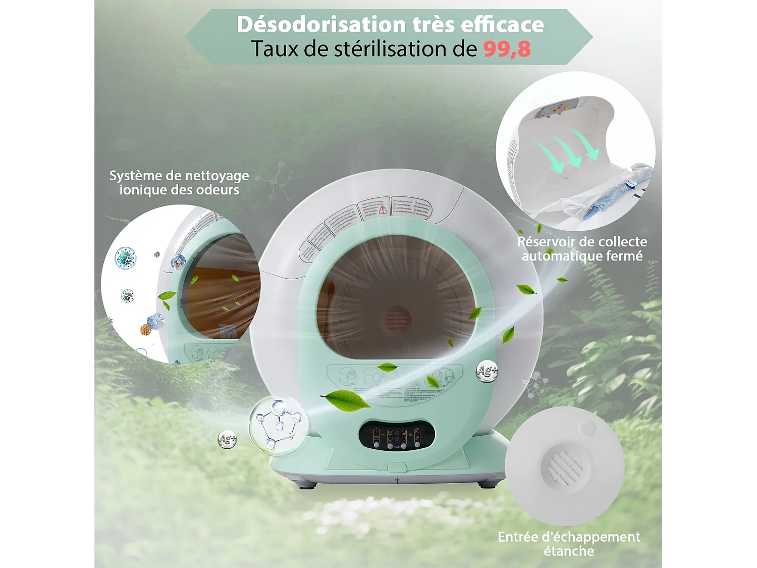 Slimme kattenbak, automatische kattenbakrobot, automatisch reinigend, geurverwijderend, met infraroodsensor en APP, 48x52x50,5cm