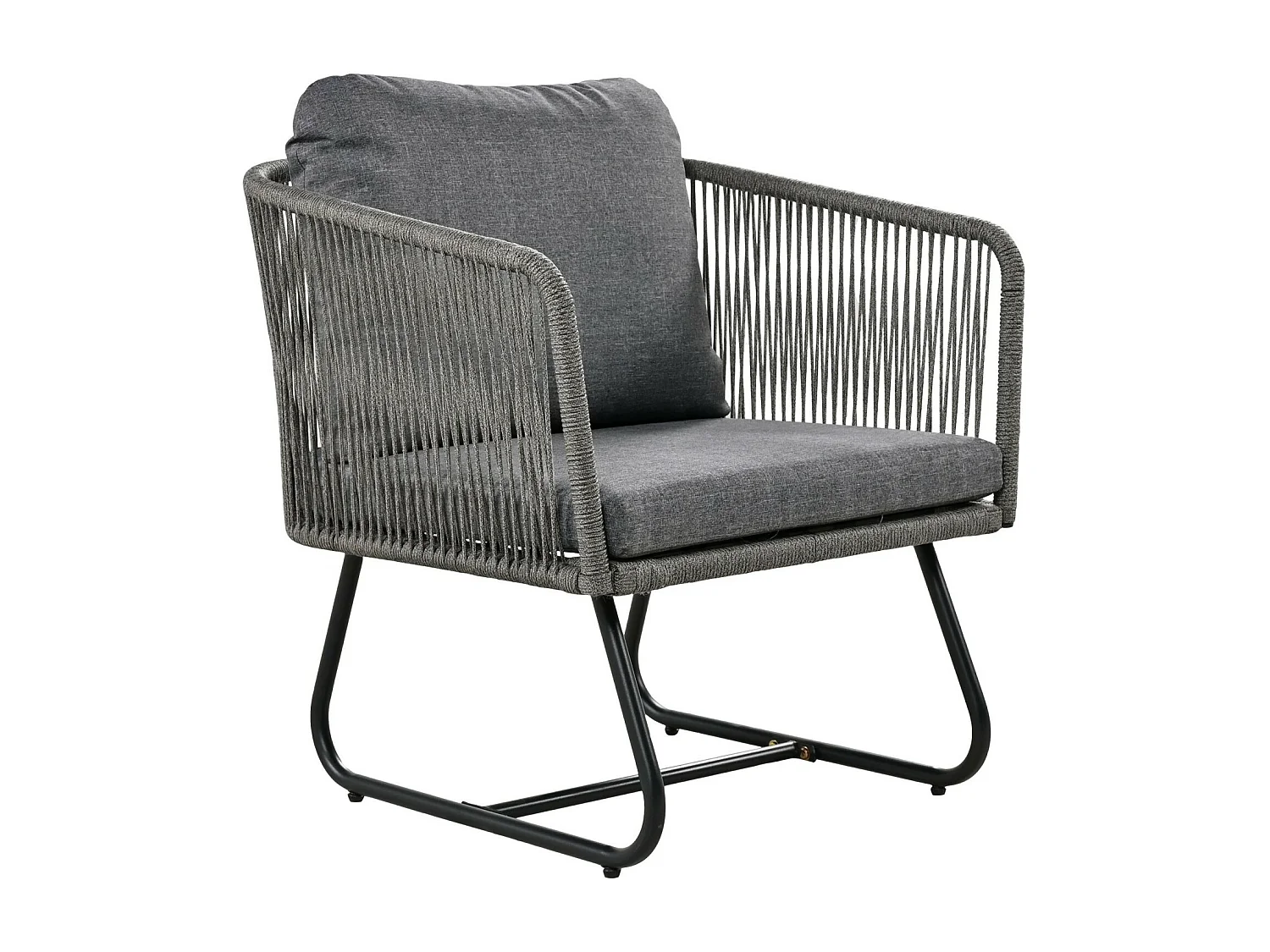 Conjunto de mobiliário de jardim em metal de 5 lugares: um sofá de 3 lugares + 2 cadeirões + mesas de encaixe em vidro, pernas ajustáveis, com almofadas