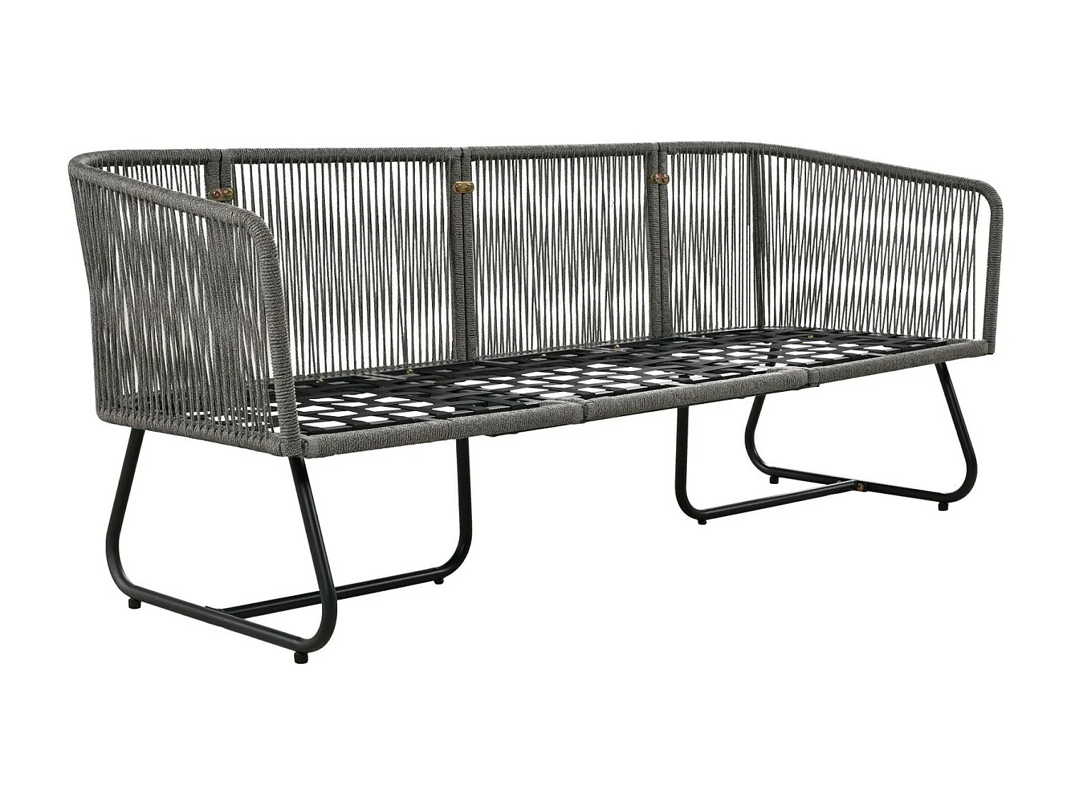 Conjunto de mobiliário de jardim em metal de 5 lugares: um sofá de 3 lugares + 2 cadeirões + mesas de encaixe em vidro, pernas ajustáveis, com almofadas