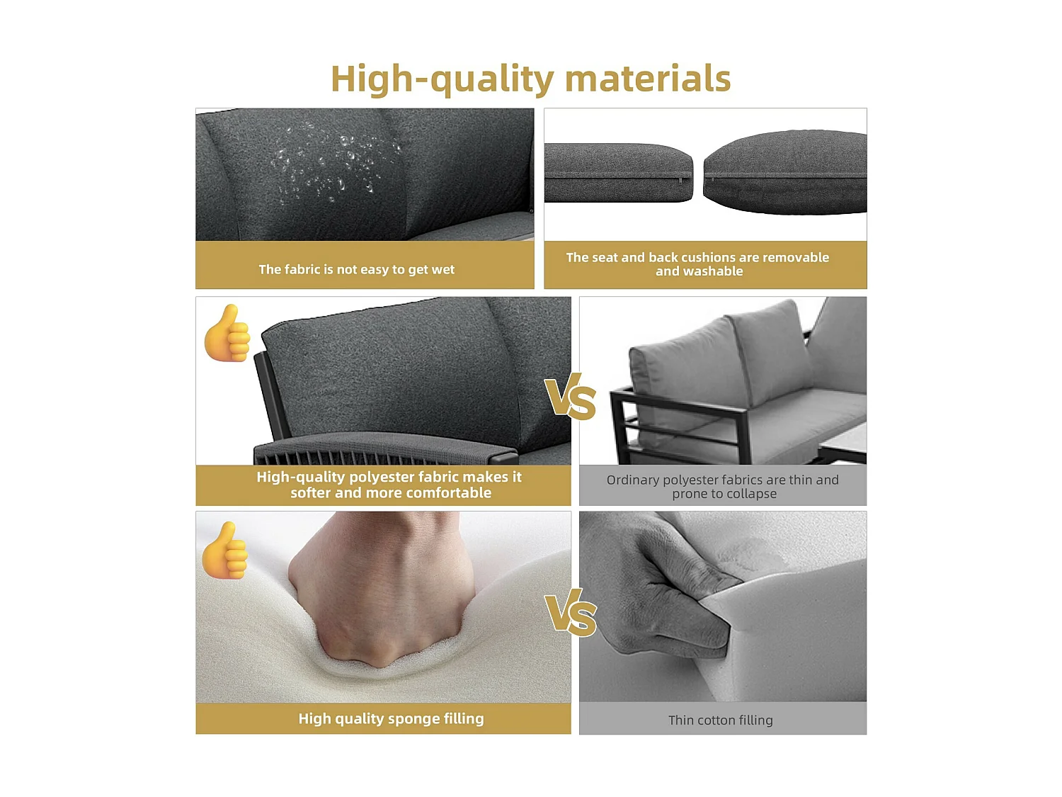 Salon de jardin en métal galvanisé 8 personnes, canapé 4 places + canapé 2 places + 2 fauteuils + table basse, coussins gris