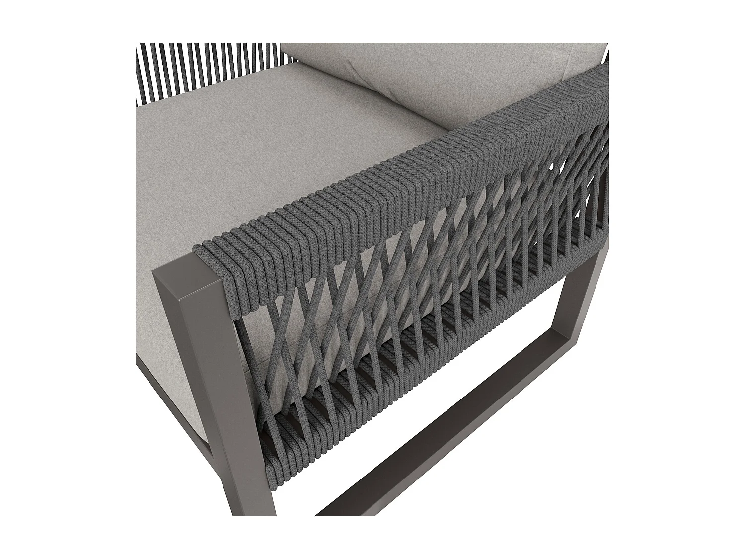 Gartenmöbel mit verstellbaren Füßen - 2 -Seter -Sofa + 2 Sessel + Glas Couchtisch - verzinkter Rahmen - graue Kissen