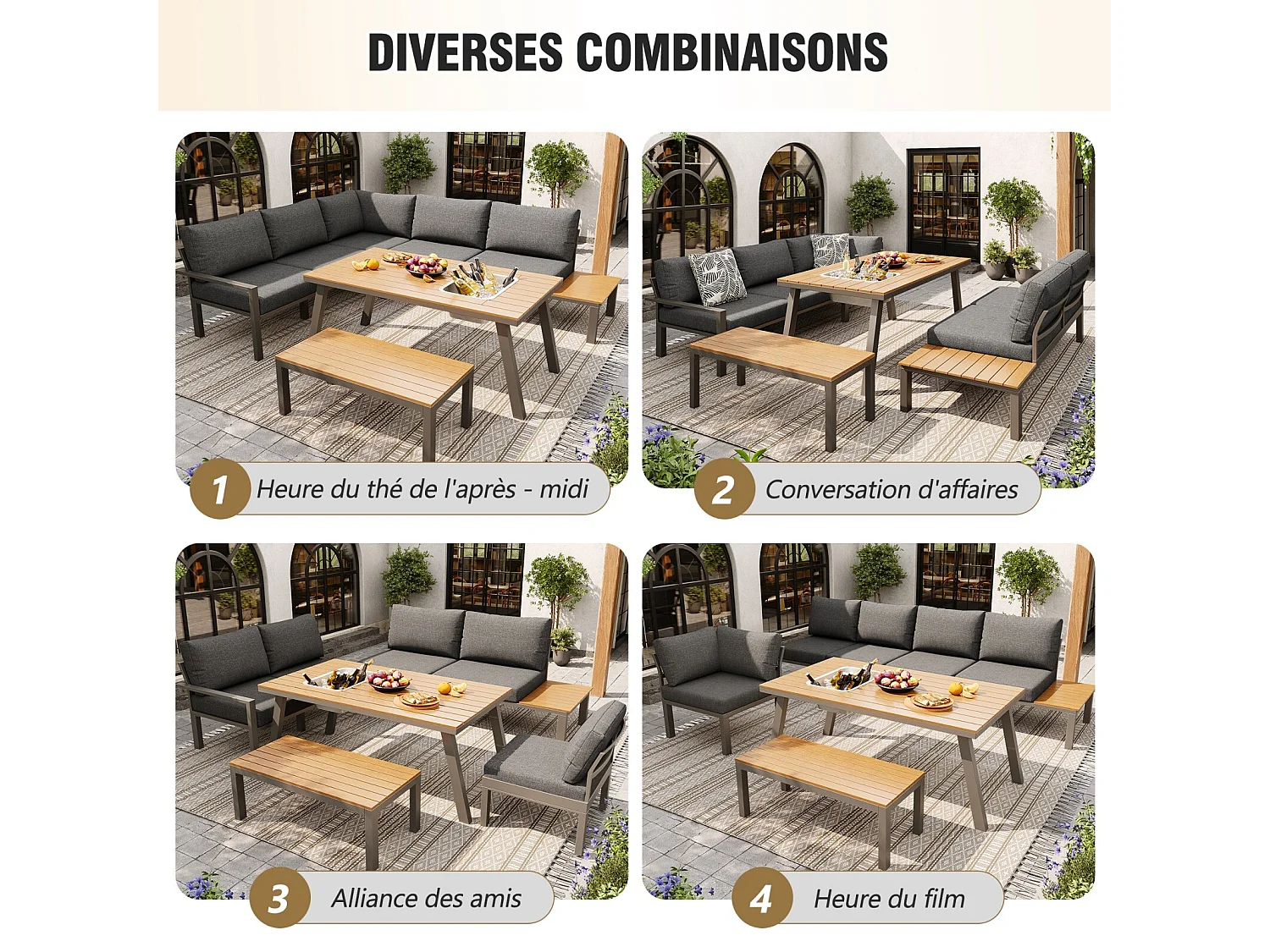 Móveis de jardim 6-7 pessoas: dois sofá-sofá de dois lugares + sofá de canto + fezes + mesa de café com balde de sorvete removível