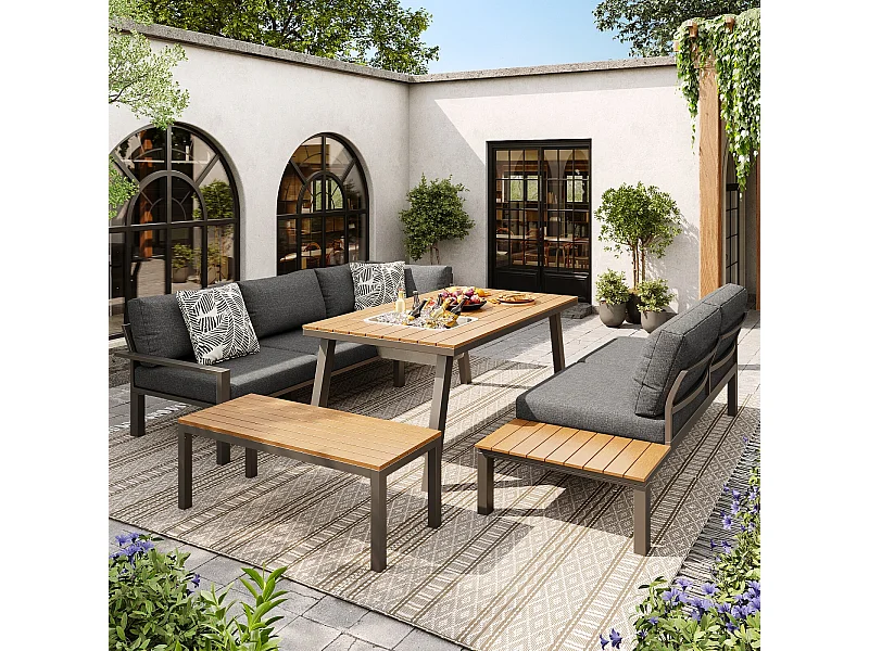 Móveis de jardim 6-7 pessoas: dois sofá-sofá de dois lugares + sofá de canto + fezes + mesa de café com balde de sorvete removível