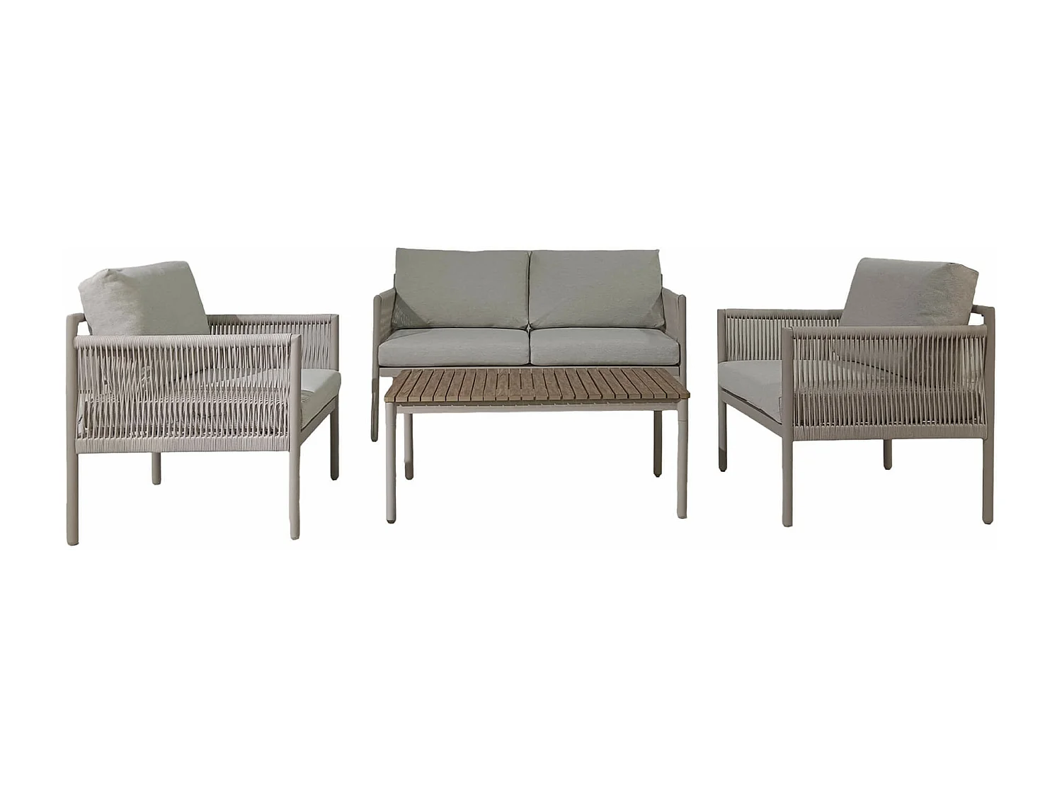 Salotto da Giardino Rebecca Mobili Makopa 68x135x67 Alluminio PE Grigio Chiaro Marrone Moderno SET 4 pz