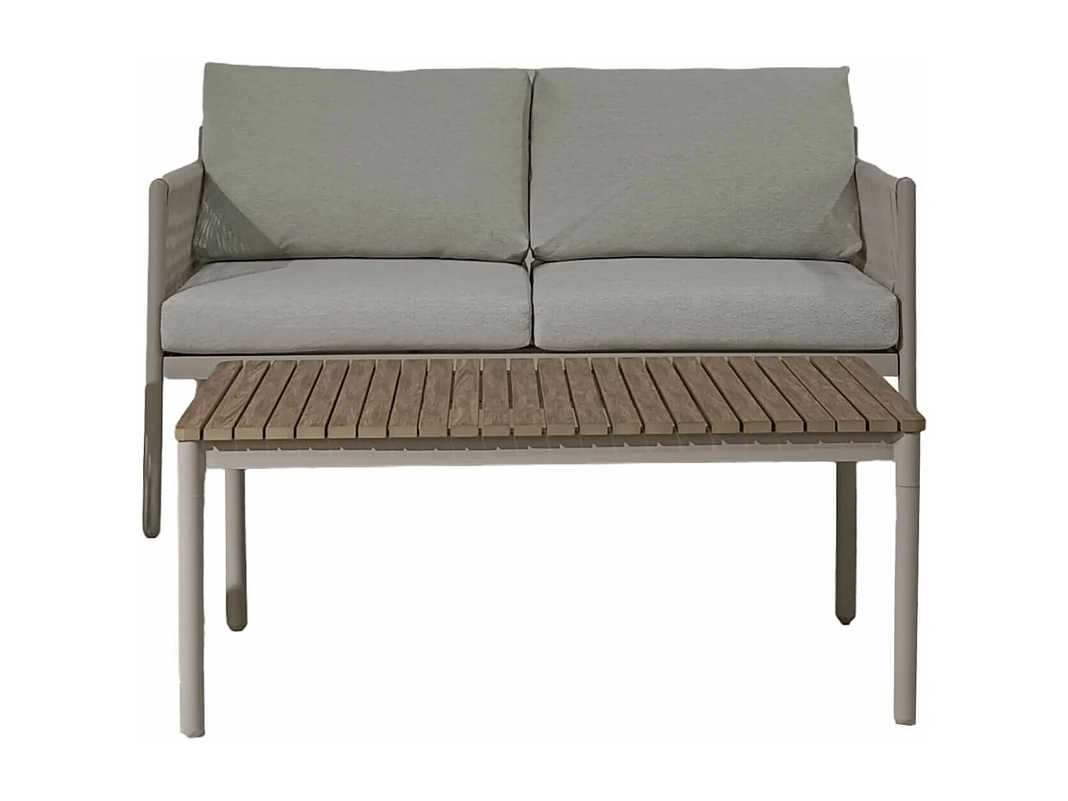 Salotto da Giardino Rebecca Mobili Makopa 68x135x67 Alluminio PE Grigio Chiaro Marrone Moderno SET 4 pz
