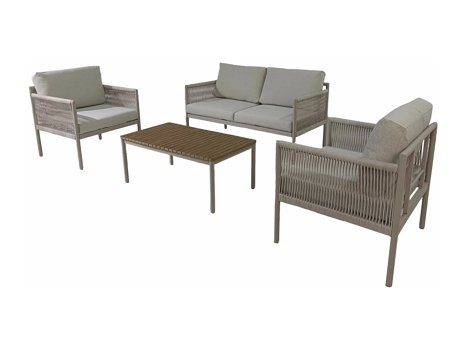 Salotto da Giardino Rebecca Mobili Makopa 68x135x67 Alluminio PE Grigio Chiaro Marrone Moderno SET 4 pz