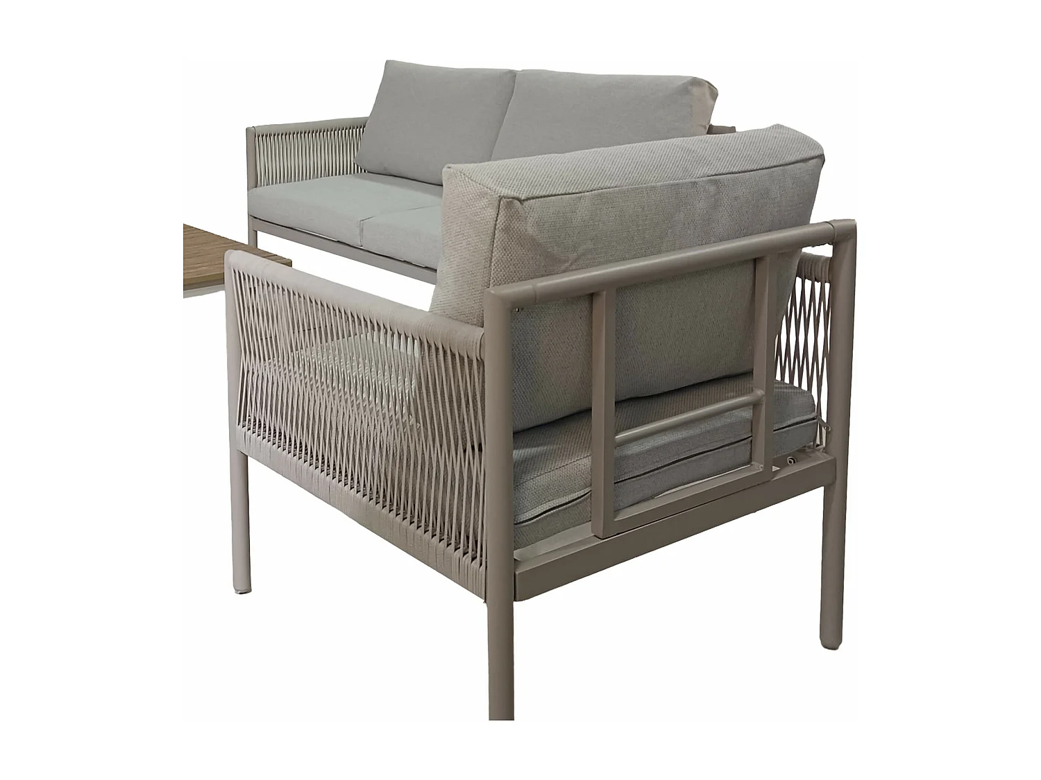 Salotto da Giardino Rebecca Mobili Makopa 68x135x67 Alluminio PE Grigio Chiaro Marrone Moderno SET 4 pz
