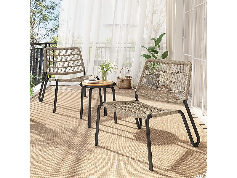 2-zits tuinmeubelset - gegalvaniseerd staal - 2 ergonomische fauteuils en een ronde bijzettafel - max. belasting 160 kg - Beige