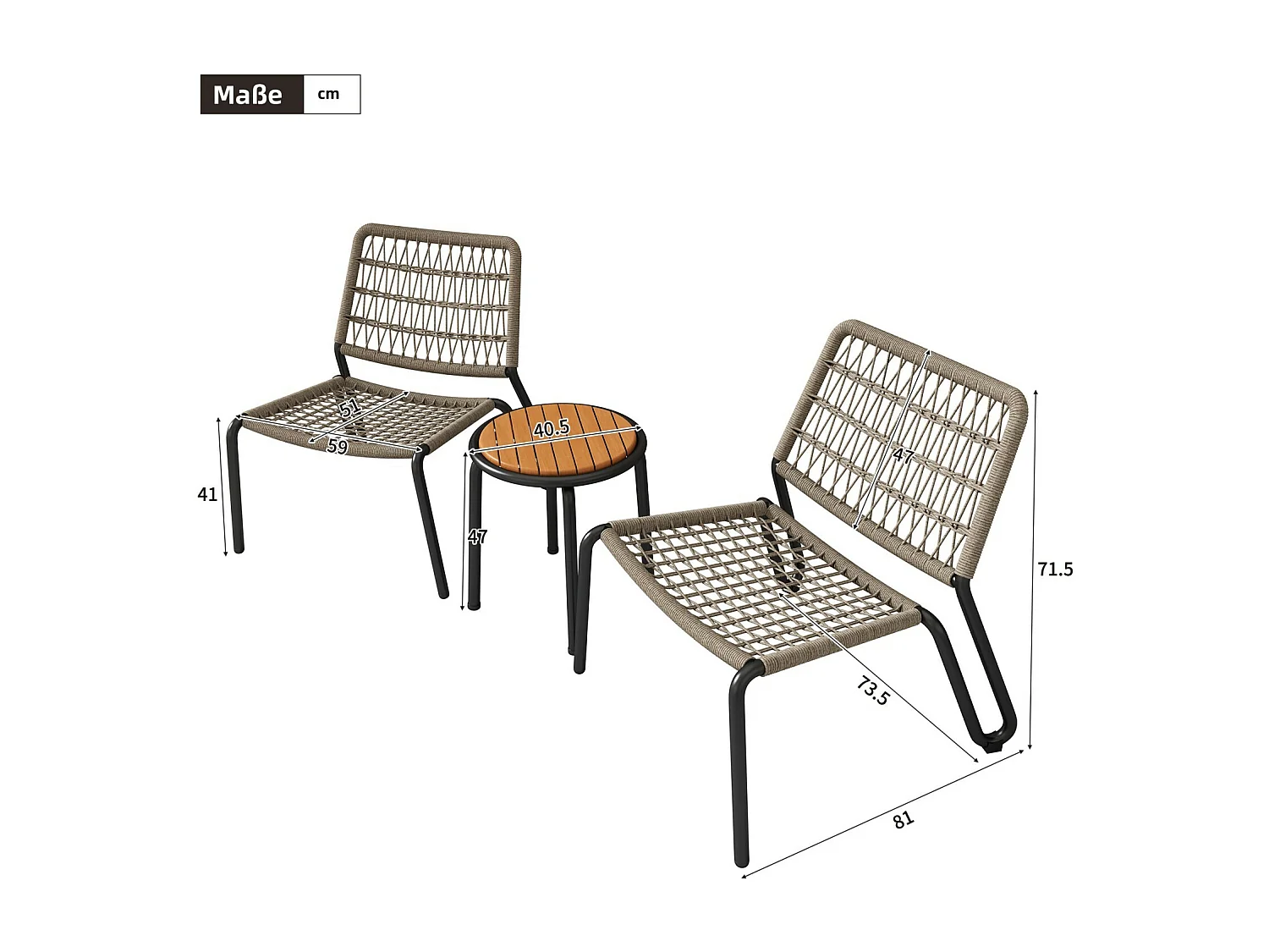 2-zits tuinmeubelset - gegalvaniseerd staal - 2 ergonomische fauteuils en een ronde bijzettafel - max. belasting 160 kg - Beige
