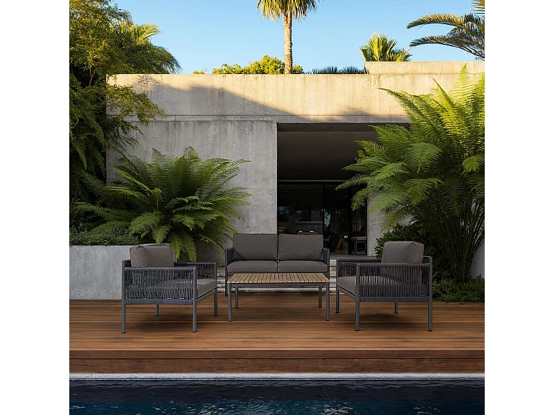 Salotto da Giardino Rebecca Mobili Felfel 68x135x67 Alluminio PE Grigio Scuro Marrone Moderno SET 4 pz