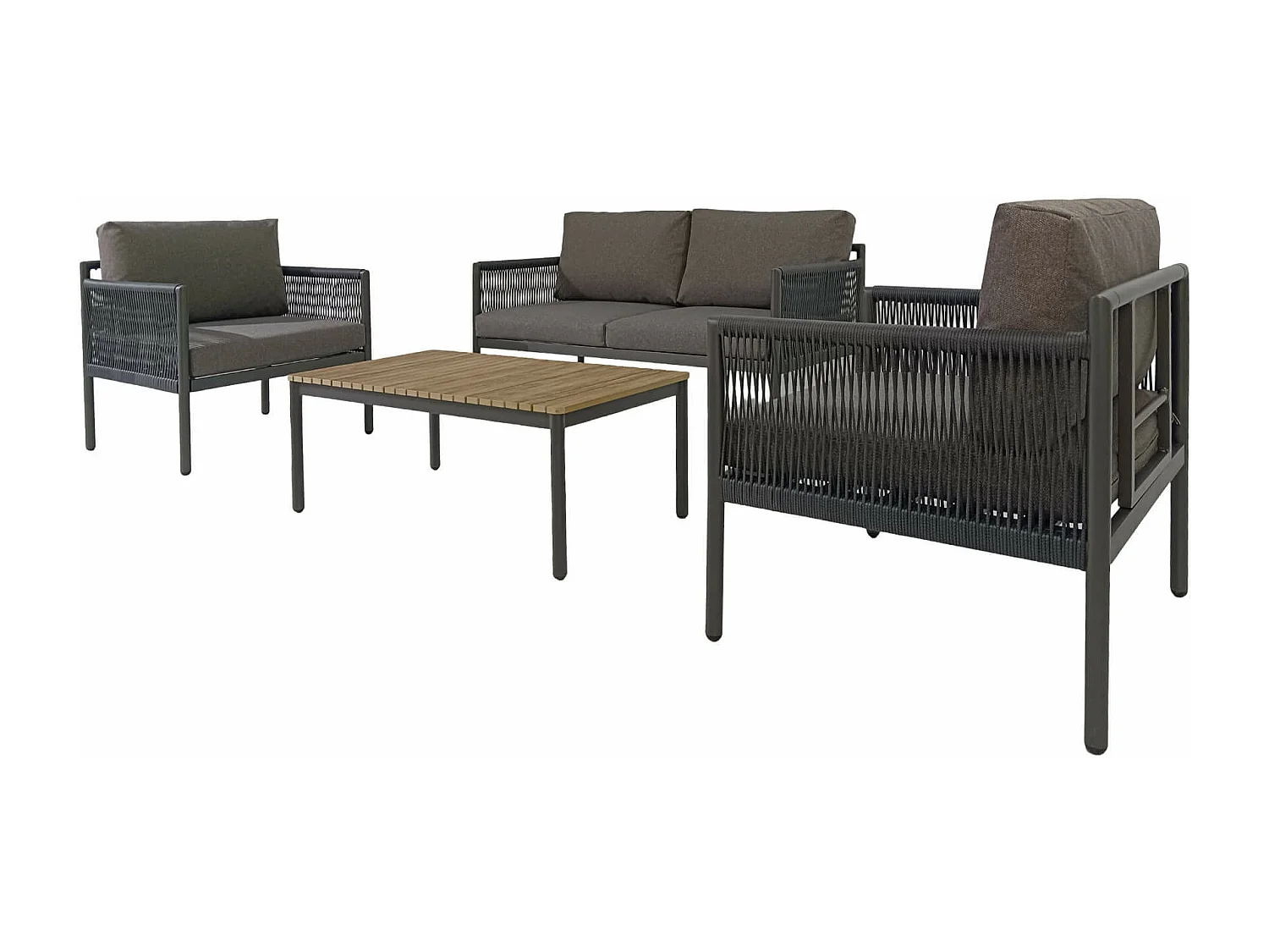 Salotto da Giardino Rebecca Mobili Felfel 68x135x67 Alluminio PE Grigio Scuro Marrone Moderno SET 4 pz