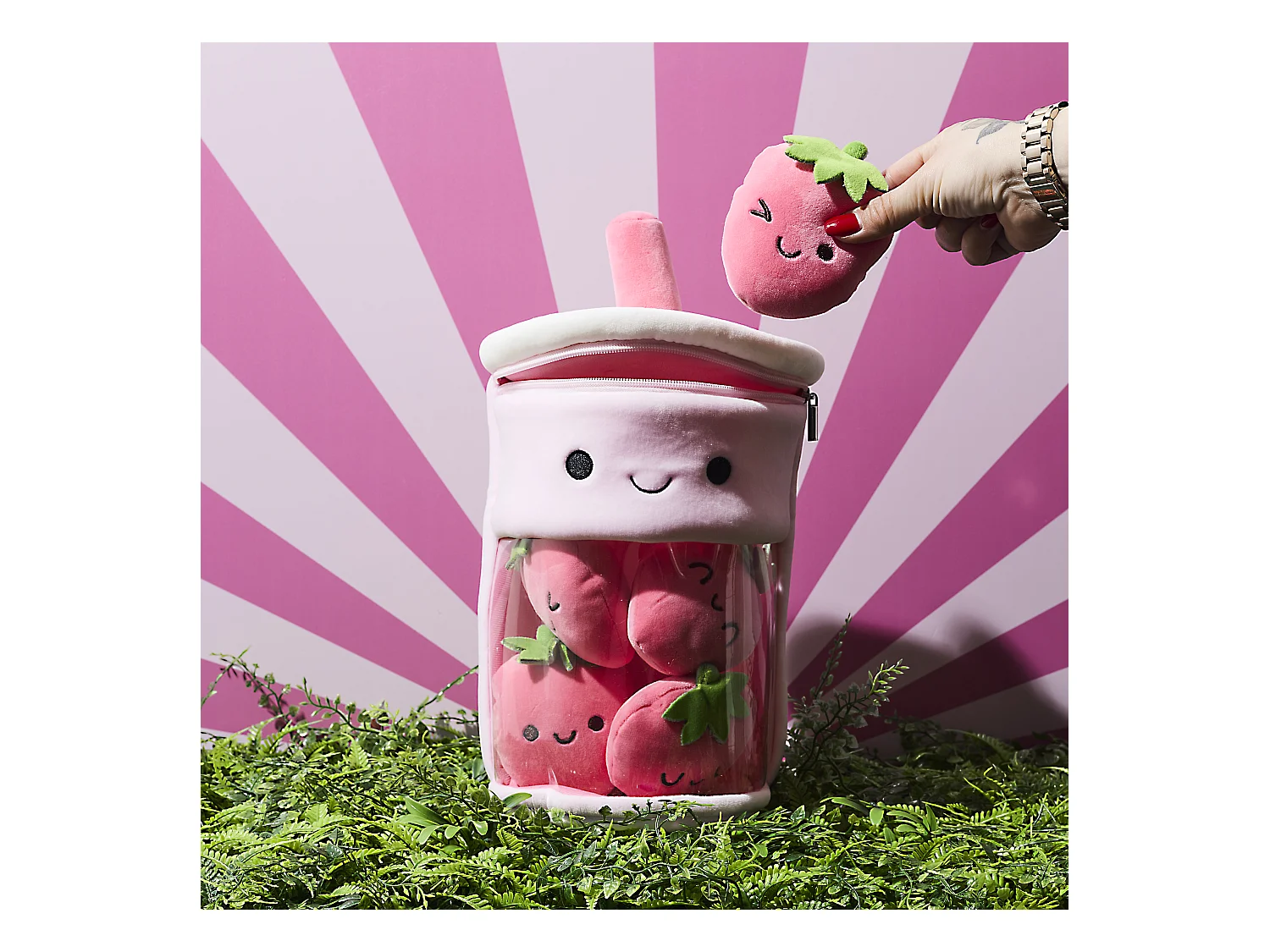 Peluche Bubble Tea Kawaii Fraise Rose