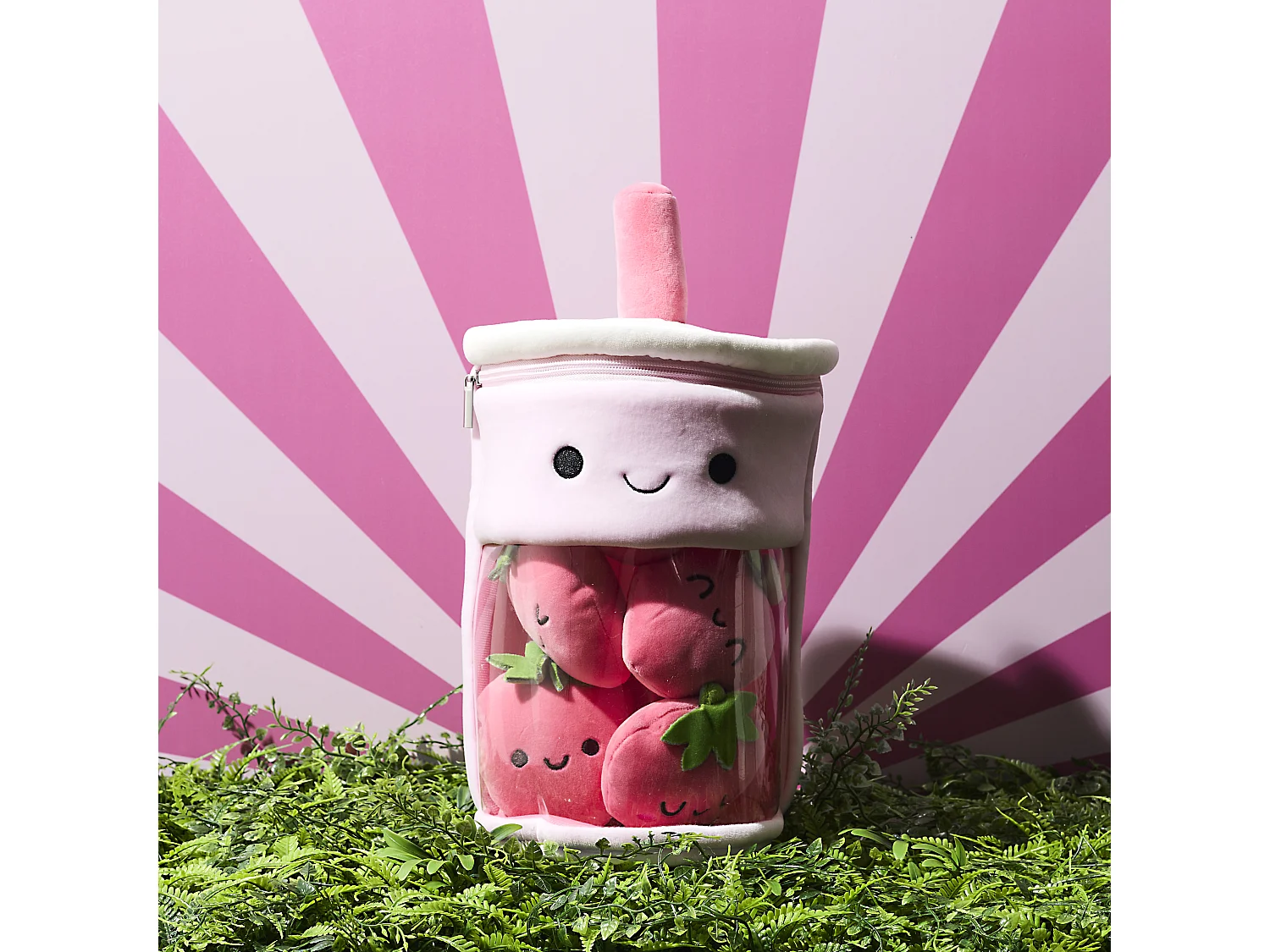 Peluche Bubble Tea Kawaii Fraise Rose