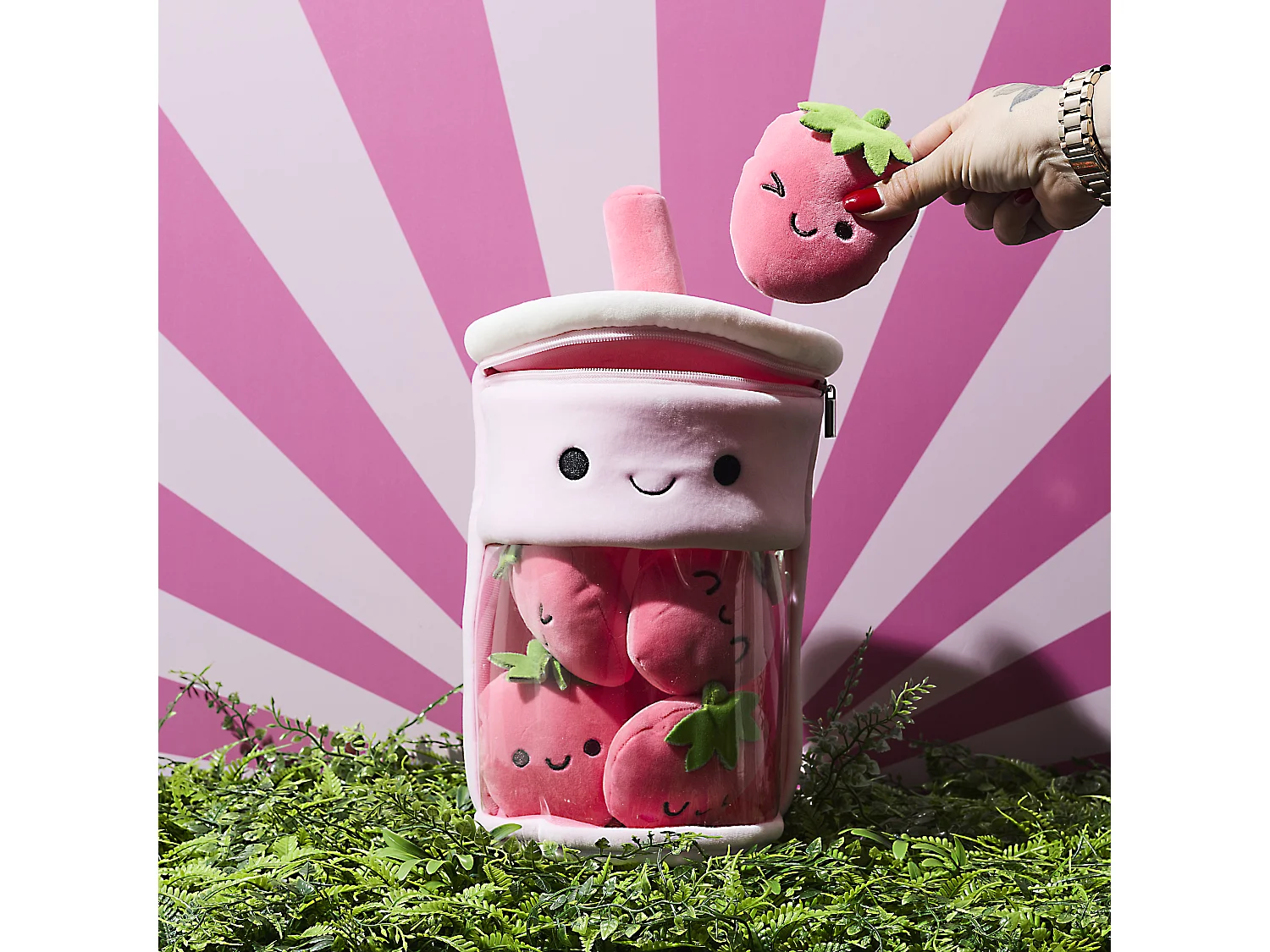 Peluche Bubble Tea Kawaii Fraise Rose