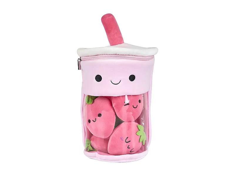 Peluche Bubble Tea Kawaii Fraise Rose