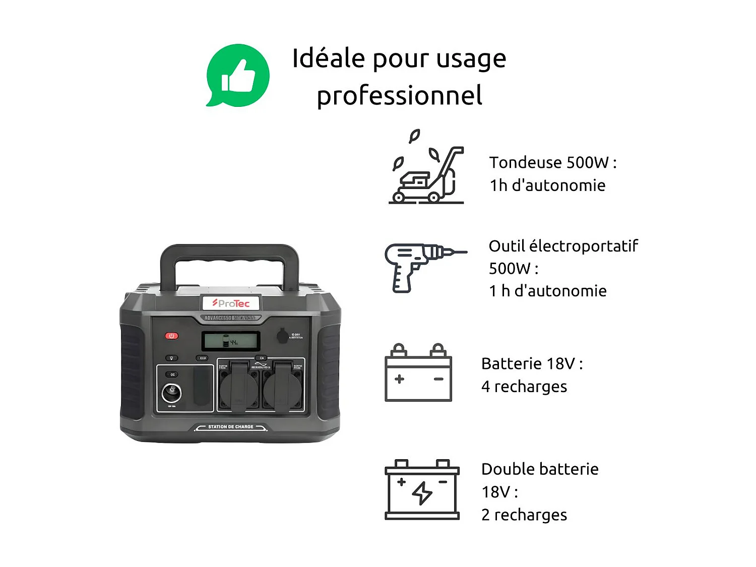 Station d'énergie portable Advance 650 - Générateur électrique - 634Wh/600W - Sortie AC - Noir - Protec