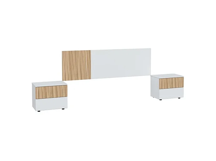 Conjunto de cabezal de matrimonio con 2 mesitas ETHNA en color blanco artik y natur