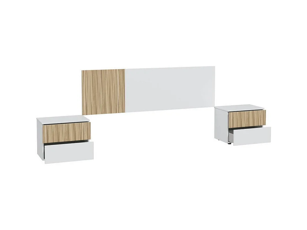 Conjunto de cabezal de matrimonio con 2 mesitas ETHNA en color blanco artik y natur