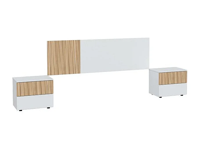 Conjunto de cabezal de matrimonio con 2 mesitas ETHNA en color blanco artik y natur