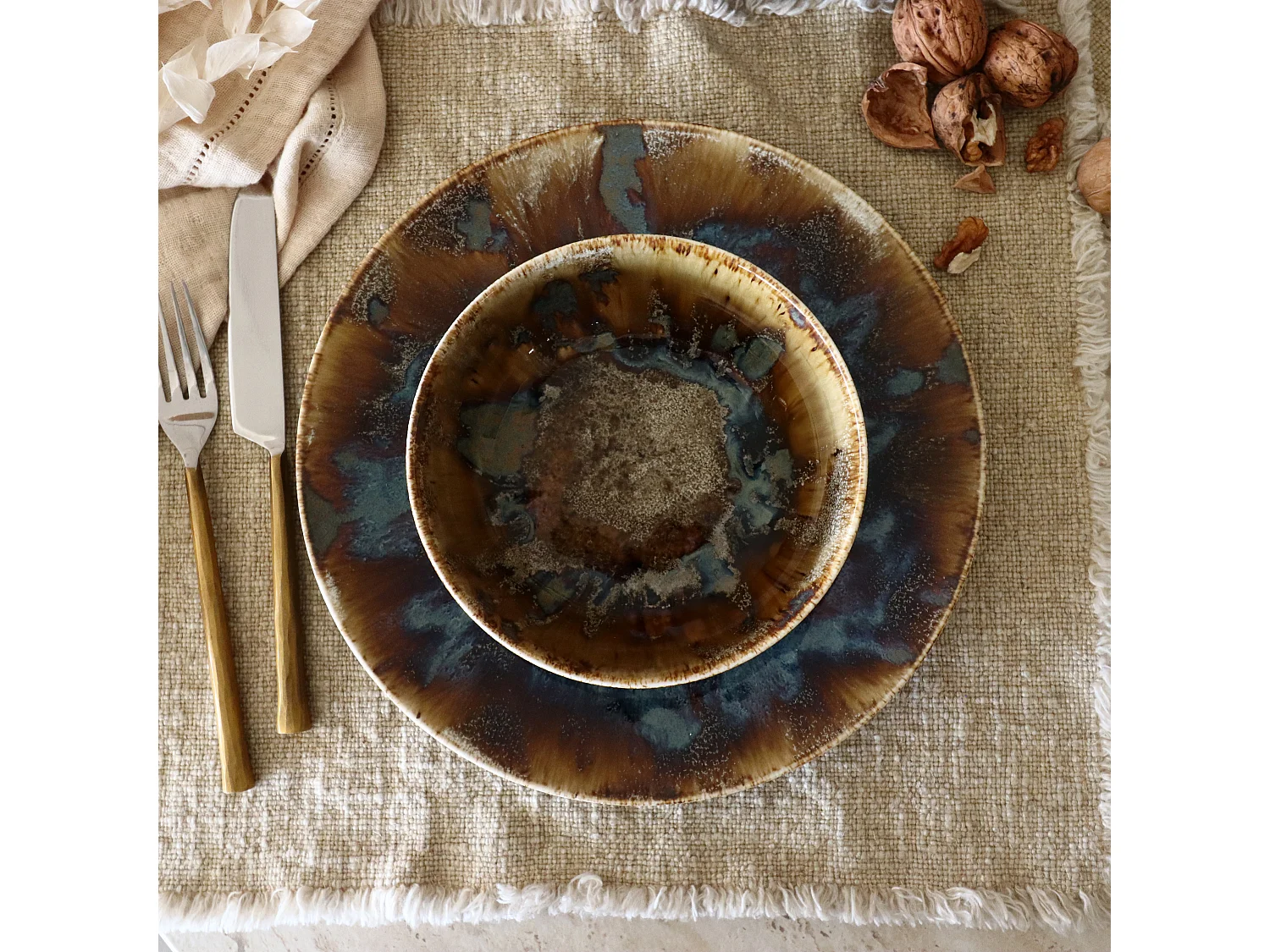 Novastyl - Lot 6 Bols Salade Volcano 16cm En Porcelaine Marron