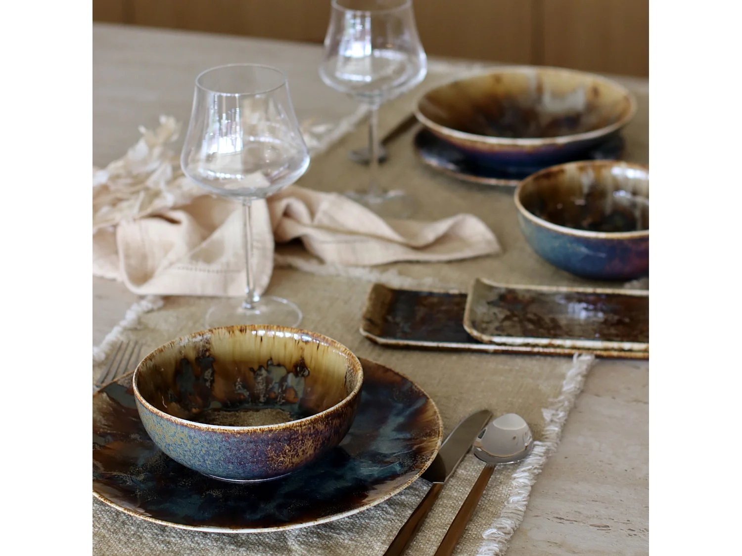 Novastyl - Lot 6 Bols Salade Volcano 16cm En Porcelaine Marron