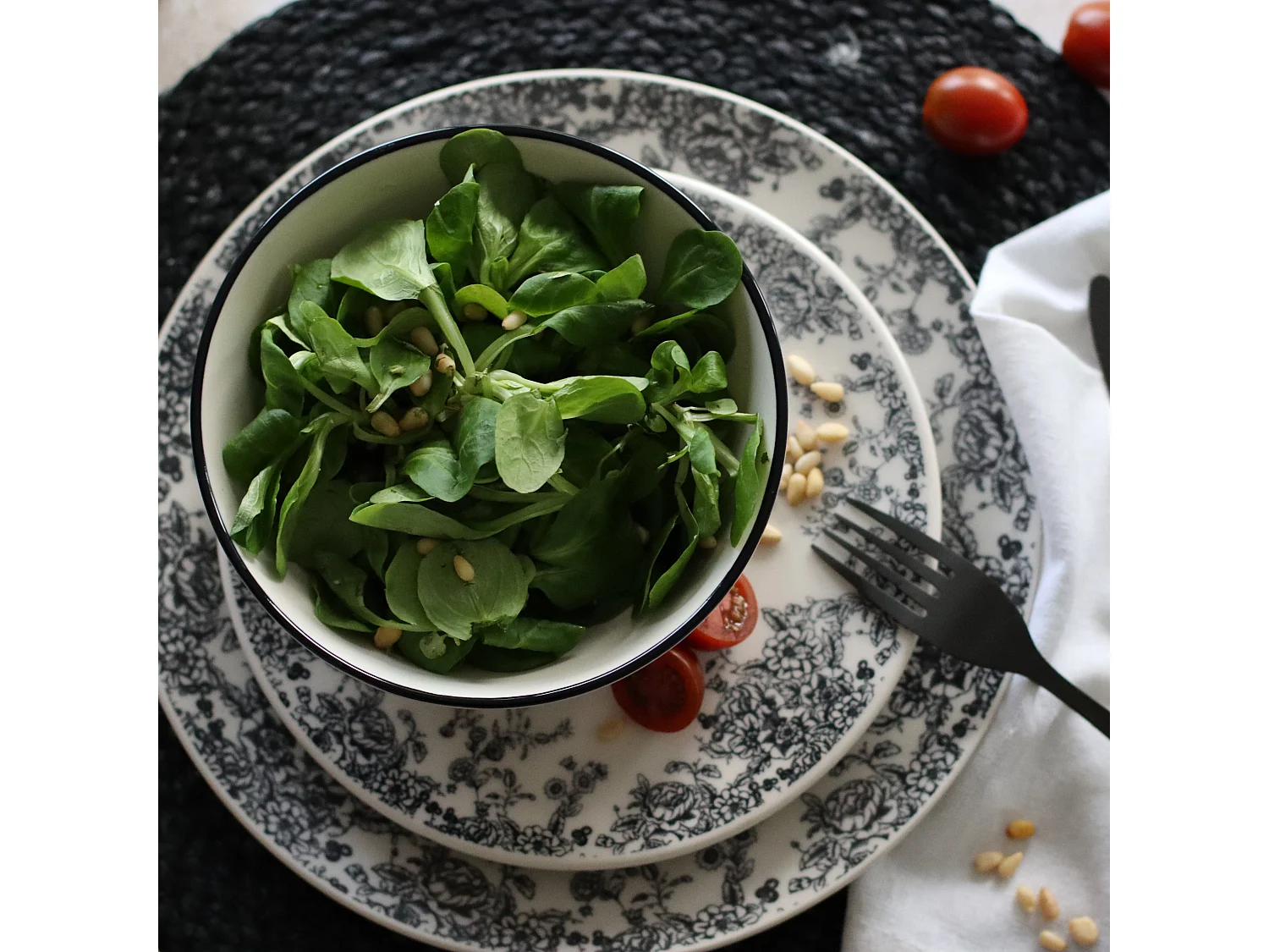 Novastyl - Lot 6 Bols Florali 16cm 50cl En Gres Decor Noir