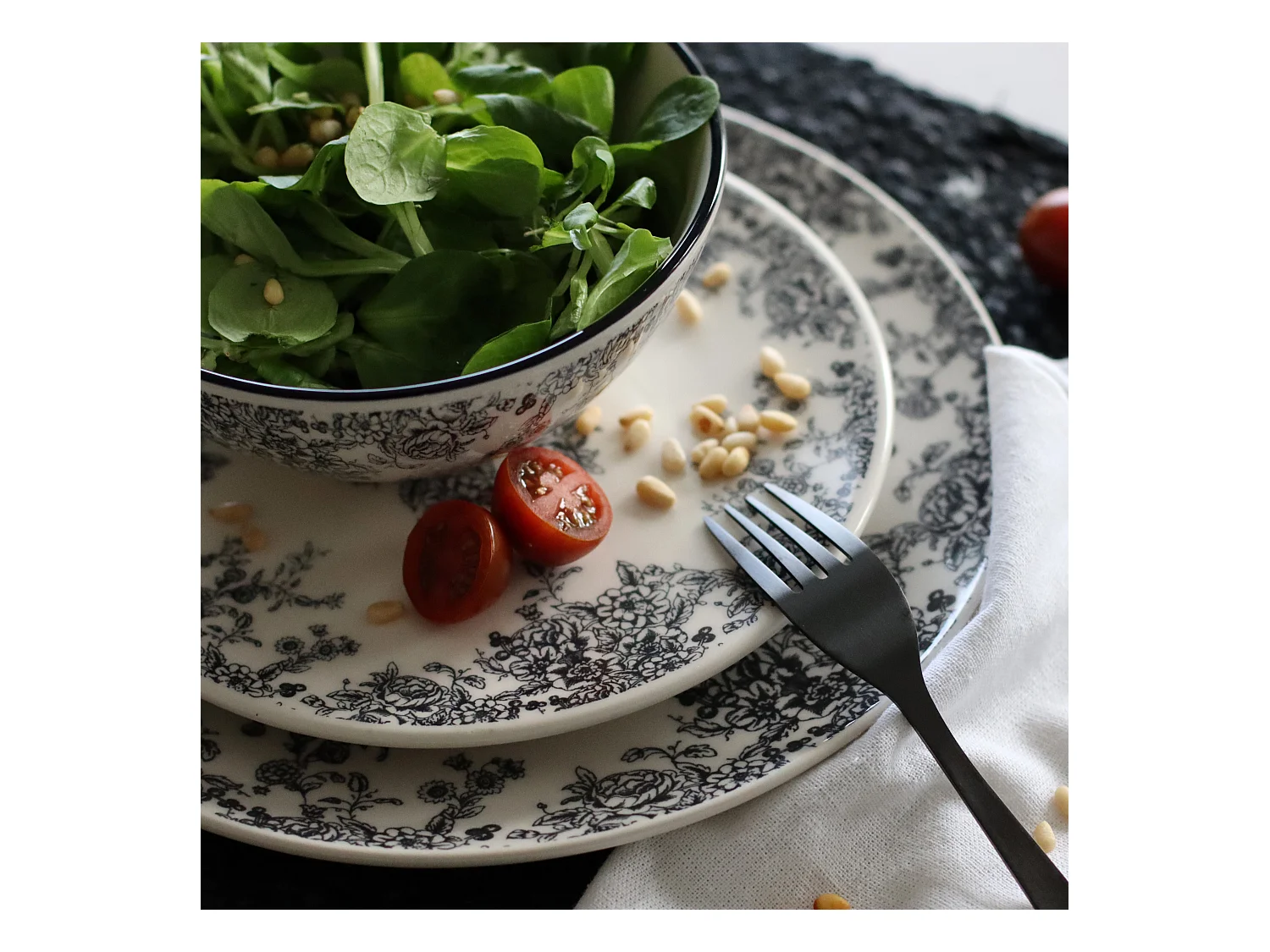 Novastyl - Lot 6 Bols Florali 16cm 50cl En Gres Decor Noir