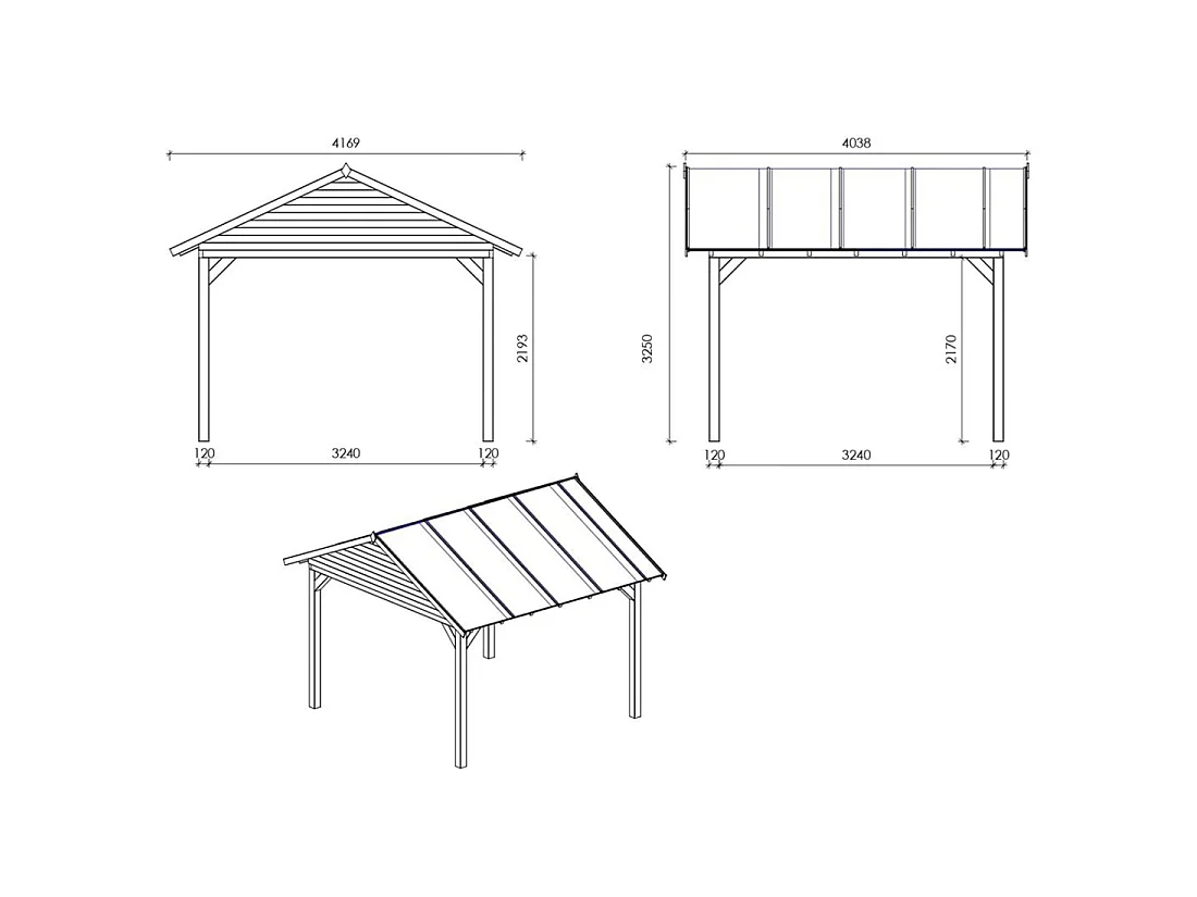Gazebo da giardino in legno pergola 4.04x4.04 m con pannelli - Impregnata - ALT126 - ALTANKA
