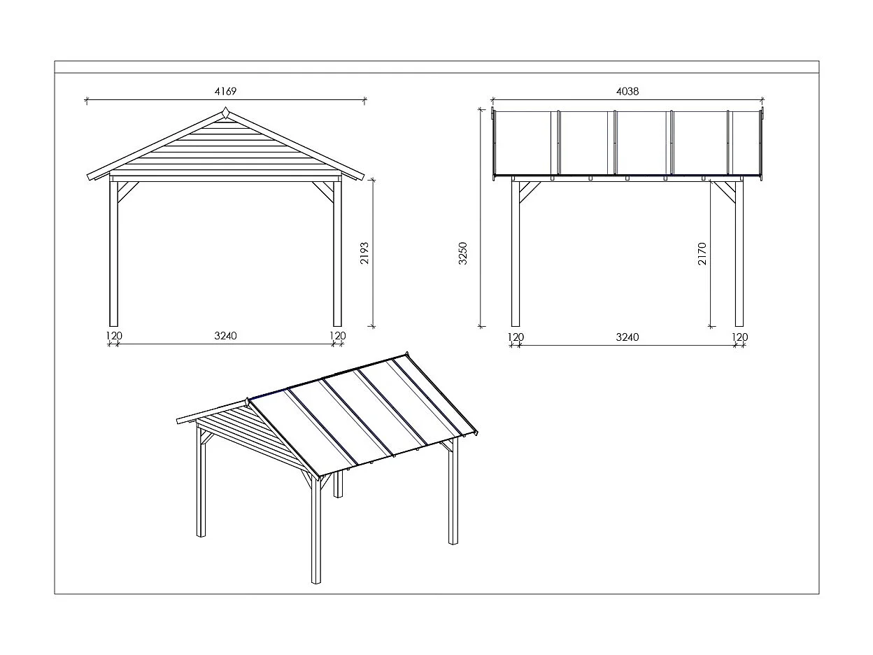 Pergola de jardin 4.04x4.04m avec panneaux - traité - ALT125 - ALTANKA