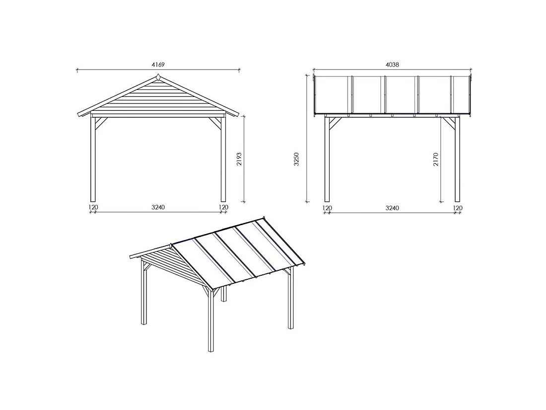 Gazebo da giardino in legno pergola 4.04x4.04 m con pannelli - Impregnata - ALT125 - ALTANKA