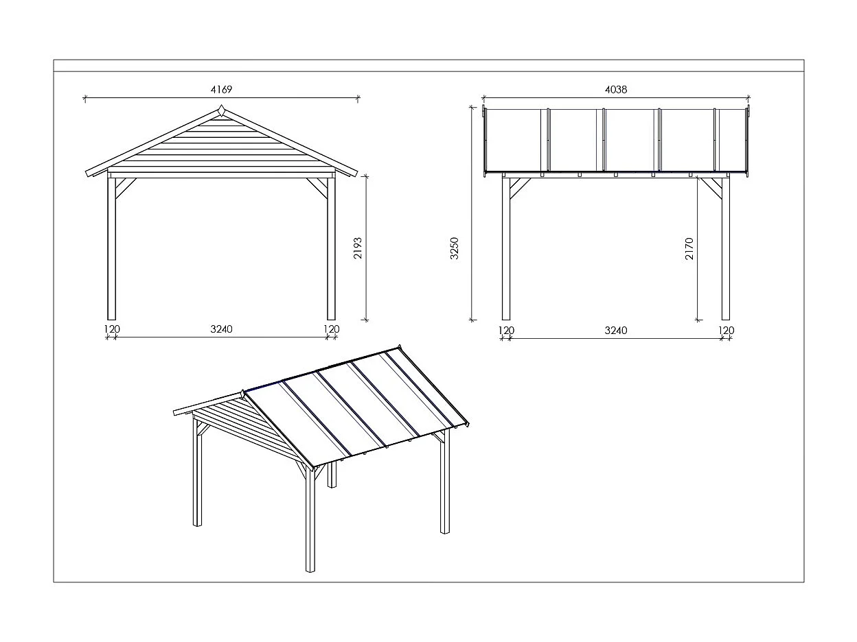 Gazebo da giardino in legno pergola 4.04x4.17 m - Impregnata - ALT36 - ALTANKA