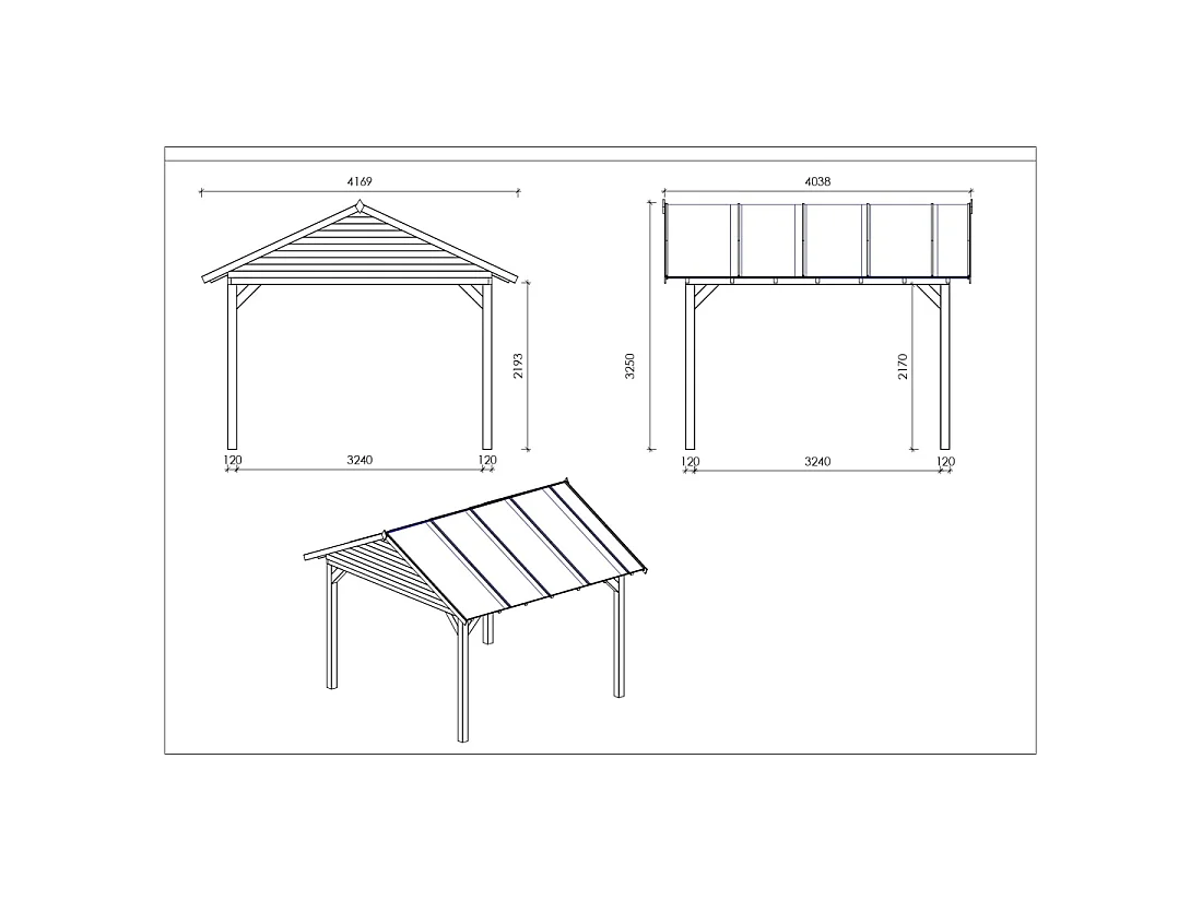 Gazebo da giardino in legno pergola 4.04x4.17 m - Impregnata - ALT36 - ALTANKA