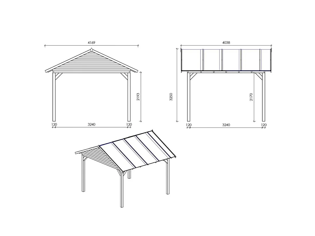 Gazebo da giardino in legno pergola 4.04x4.17 m - Impregnata - ALT36 - ALTANKA