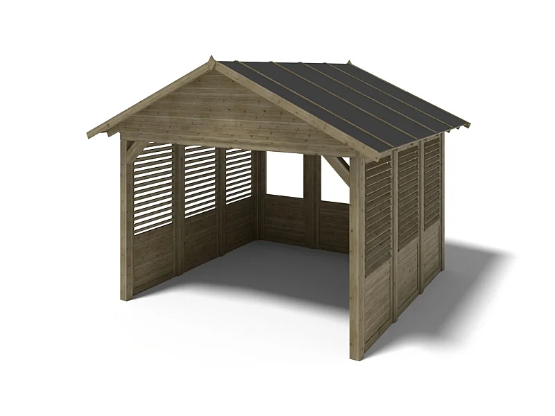 Gazebo da giardino in legno pergola 4.04x4.04 m con pannelli - Impregnata - ALT128 - ALTANKA