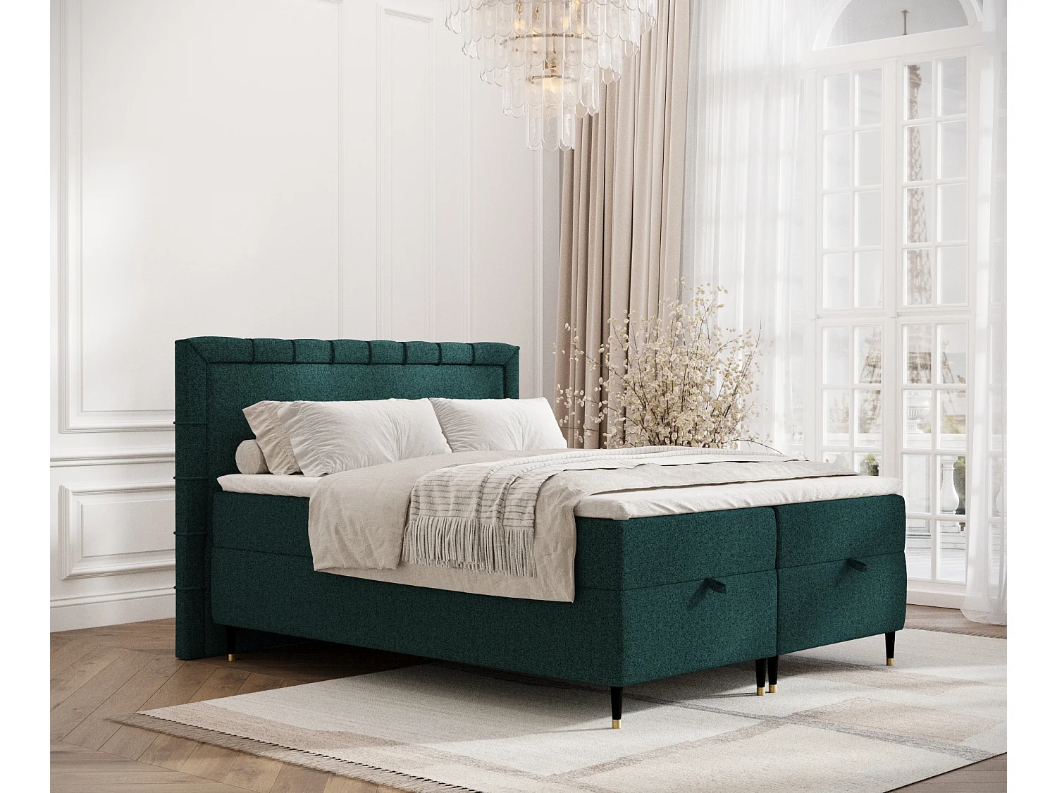 Lit boxspring en toile tissée Voyage - matelas - surmatelas - 200x200 cm - vert