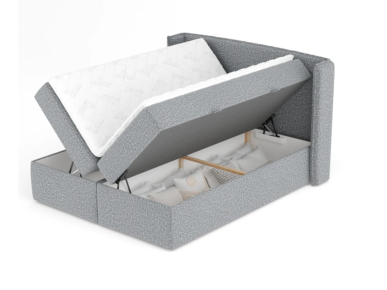 Boxspringbett aus Boucle-Stoff Skyline - Matratze - Toppermatratze - 160x200 cm - grau