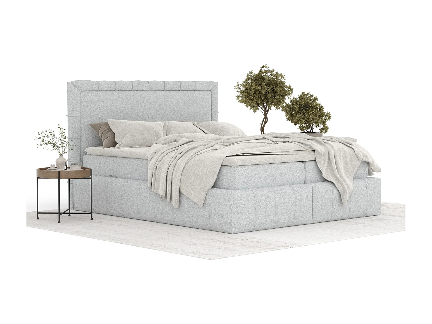 Boxspringbett aus Webstoff Sundown - Matratze - Toppermatratze - 180x200 cm - hellgrau