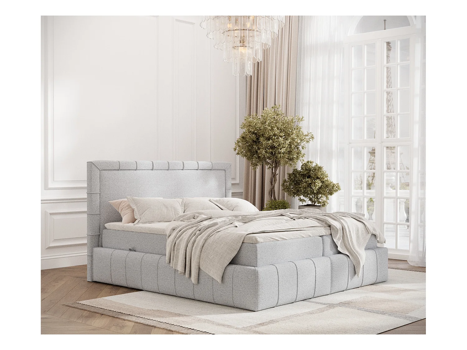 Lit boxspring en toile tissée Sundown - matelas - surmatelas - 180x200 cm - gris clair