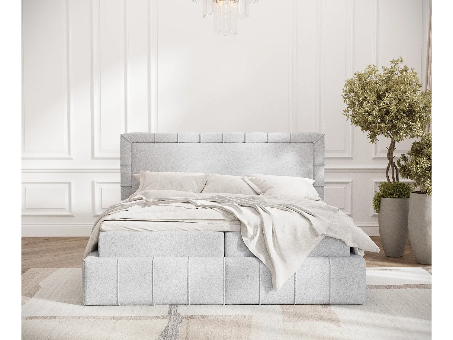 Lit boxspring en toile tissée Sundown - matelas - surmatelas - 180x200 cm - gris clair