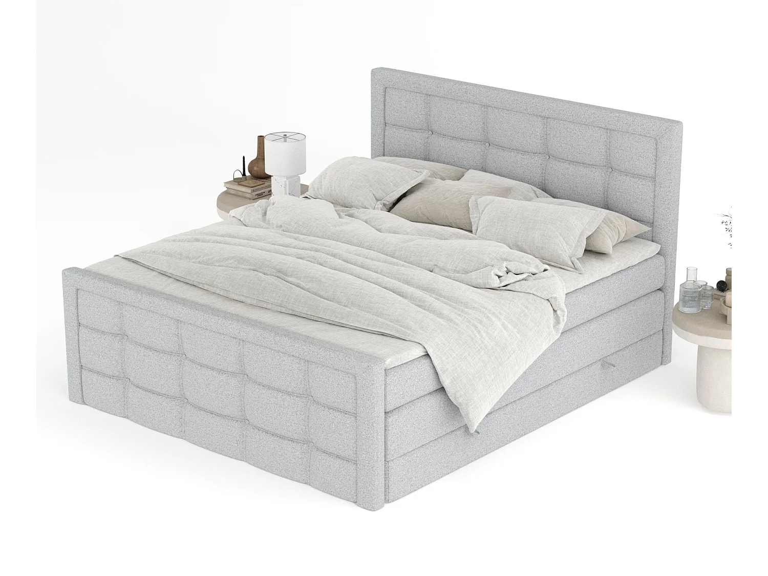 Lit boxspring en toile tissée Ambrosia - matelas - surmatelas - 180x200 cm - gris clair