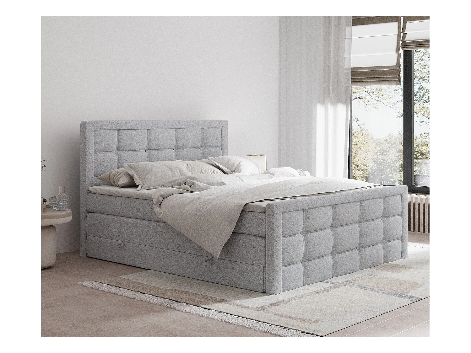 Lit boxspring en toile tissée Ambrosia - matelas - surmatelas - 180x200 cm - gris clair