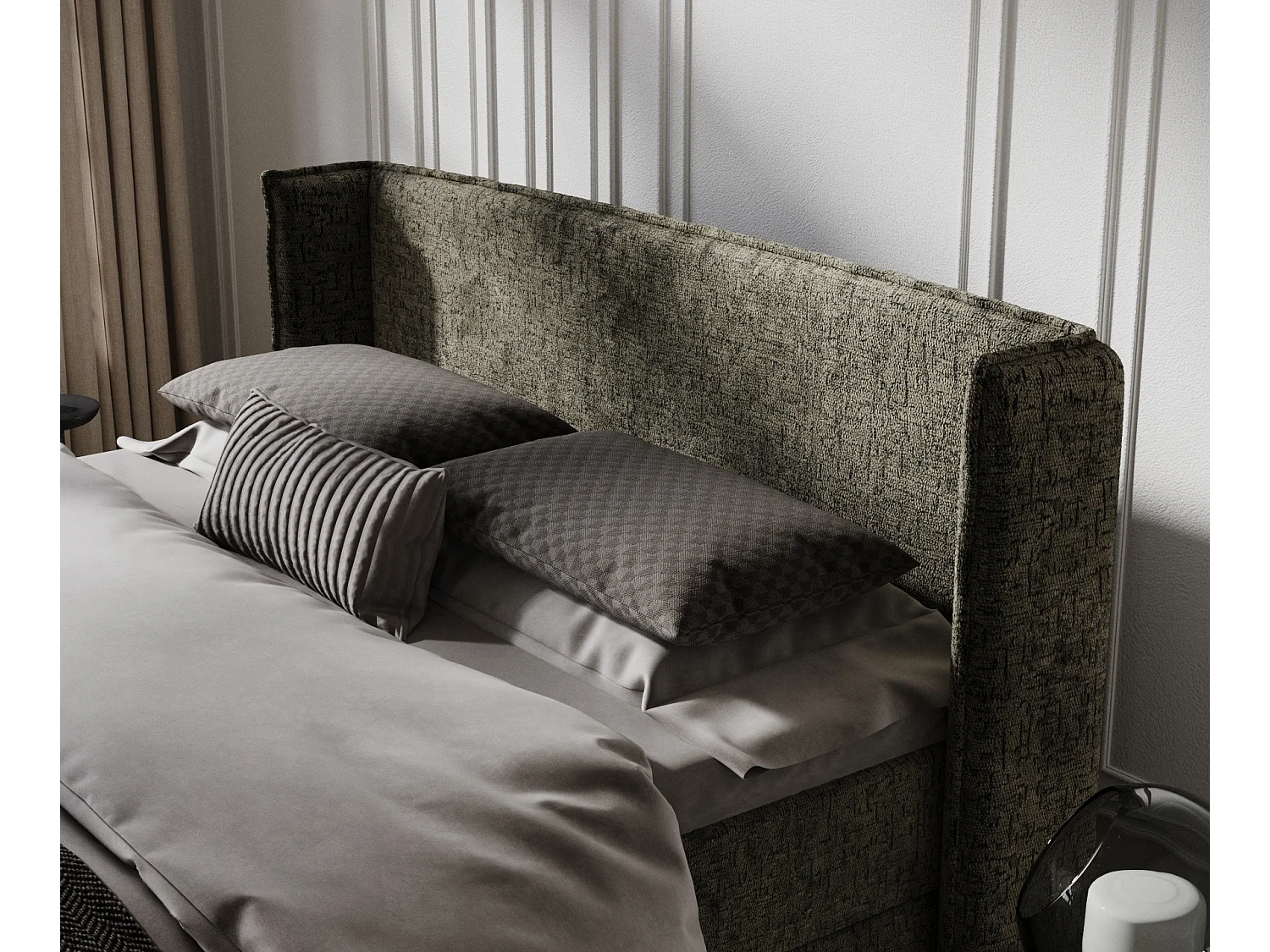 Lit boxspring en tissu chenille Passion - matelas - surmatelas - 160x200 cm - vert olive