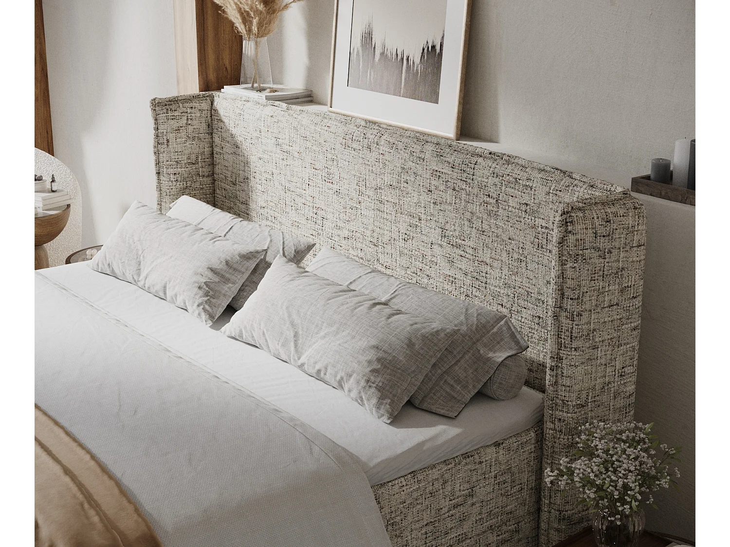 Boxspringbett aus Webstoff Skyline - Matratze - Toppermatratze - 180x200 cm - beige melange