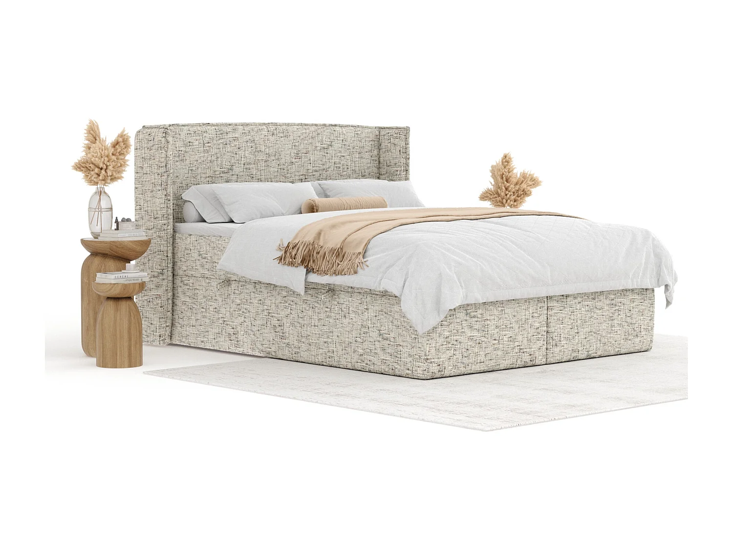 Boxspringbett aus Webstoff Skyline - Matratze - Toppermatratze - 180x200 cm - beige melange