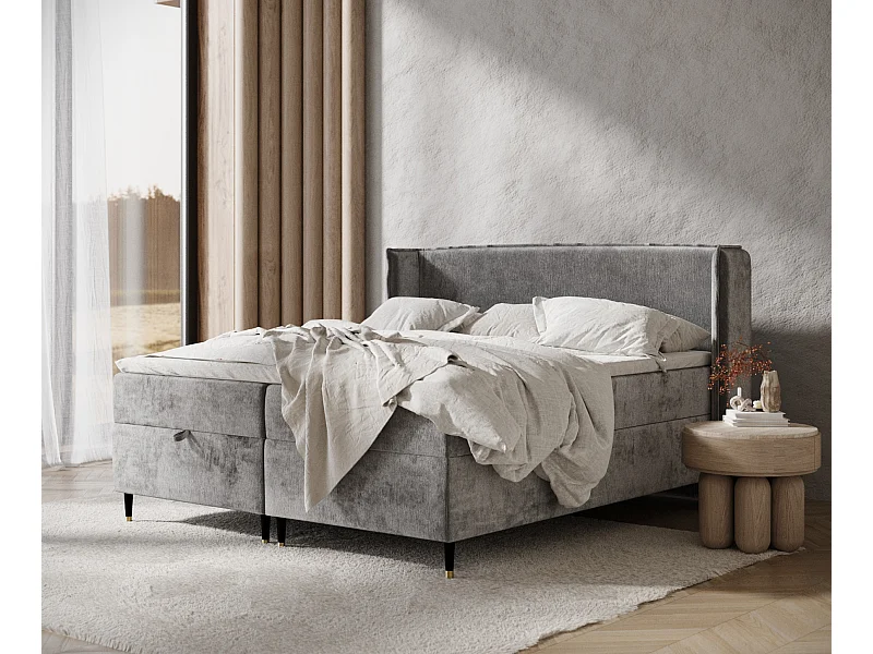 Boxspringbett aus Chenille-Stoff Monpelli - Matratze - Toppermatratze - 200x200 cm - grau
